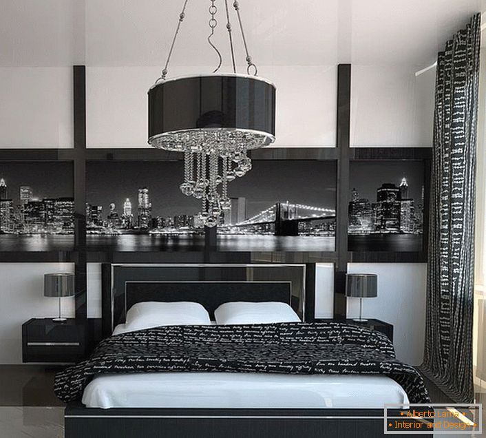Геометриска тежина и штедење во дизајнот на спалната соба во стилот на хај-тек.