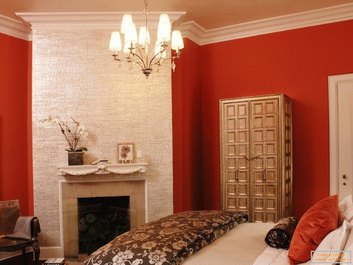 Белата и црвената боја во спалната соба