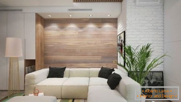 Ѕидна декорација со дрвени панели - фото дневна соба во современ стил