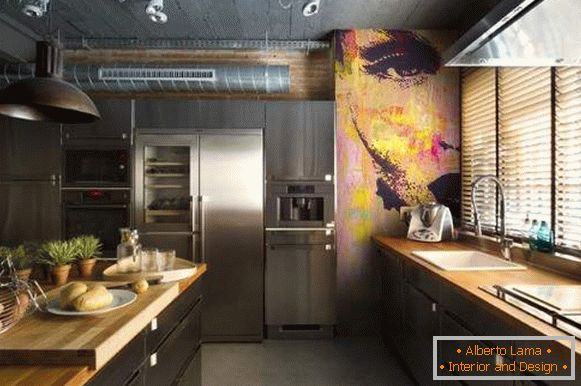 Wall-paper во кујната проширување на просторот, фото 86