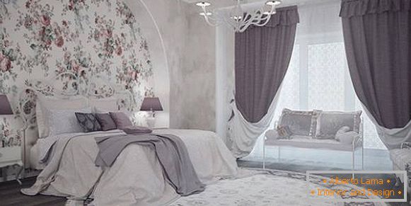 Модерни јорговански завеси во спалната соба - слика во внатрешноста