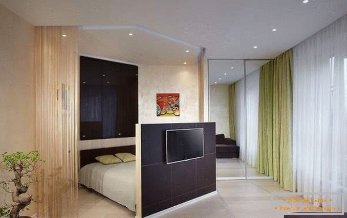 Дизајн на двособен стан за семејство со дете - внатрешноста на спалната соба на салата
