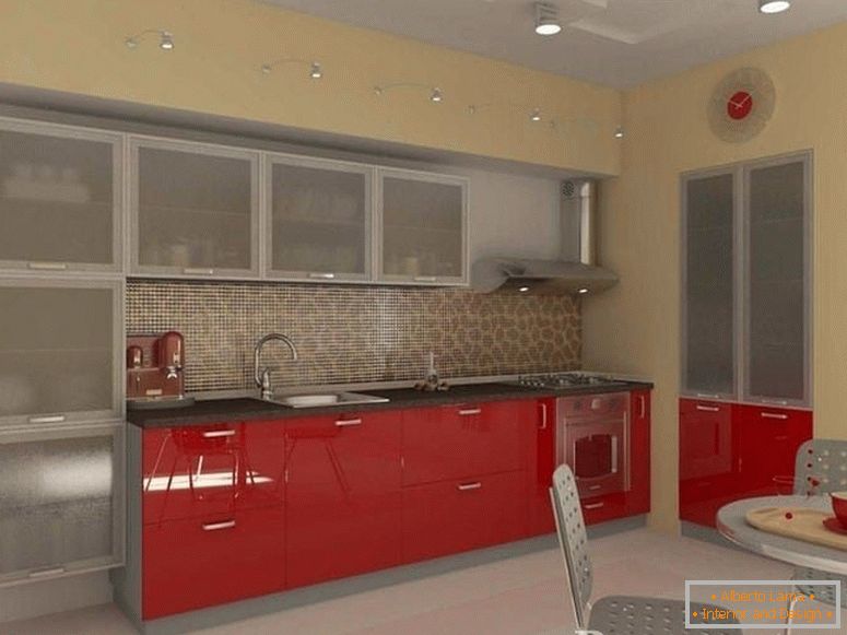 Кујна со црвени гардероби