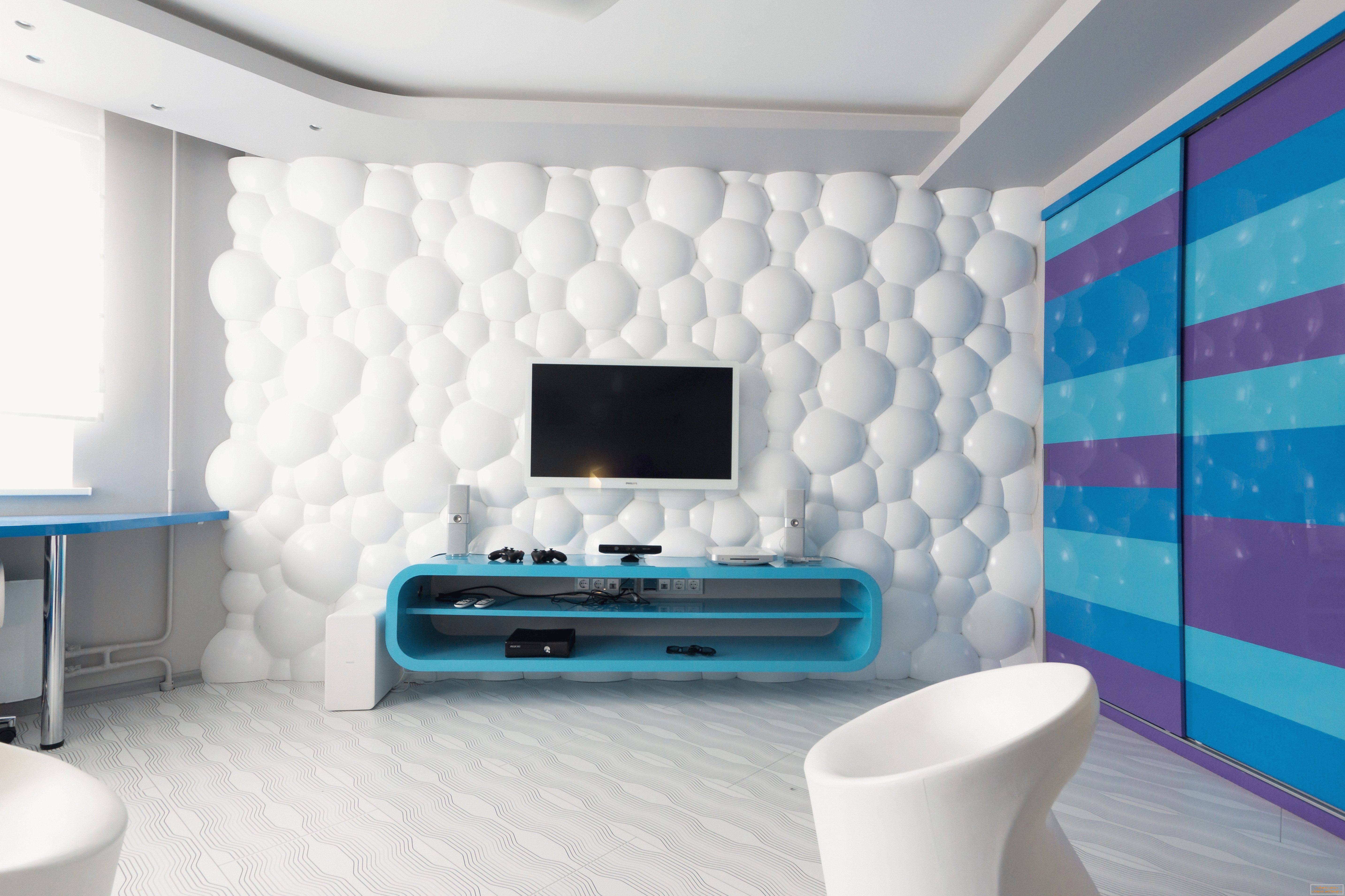 Соба дизајн во бело и сино