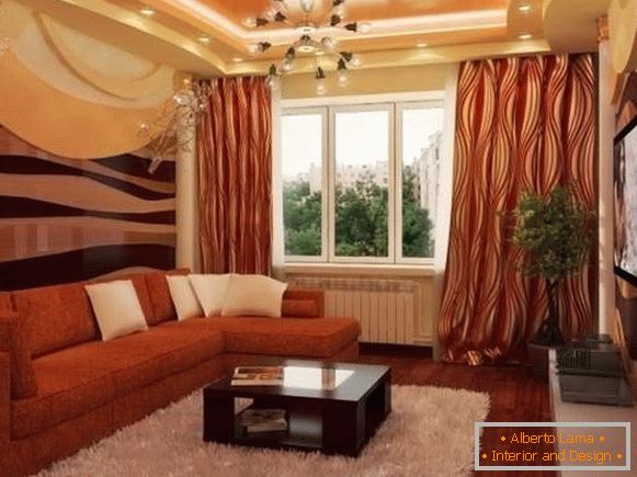 Дизајнот на салата во станот - убава дневна соба спална соба во слика