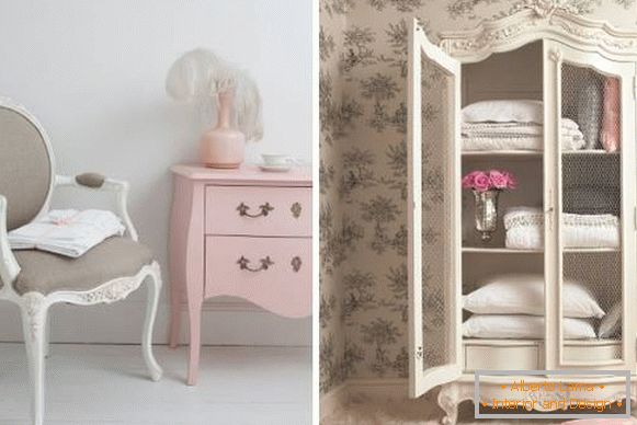Убав мебел за спална соба во стилот на Прованса - примери на фотографијата