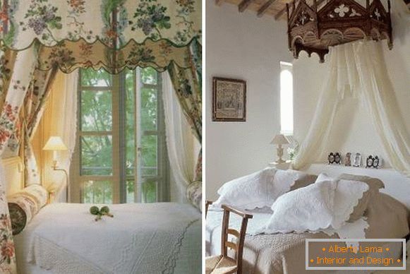 Кревет во стилот на Прованса со крошна - фотографии на идеи