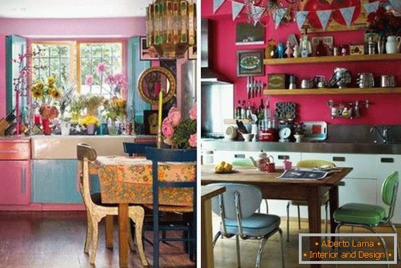 Темно розова кујна во стилот на бохо - фото