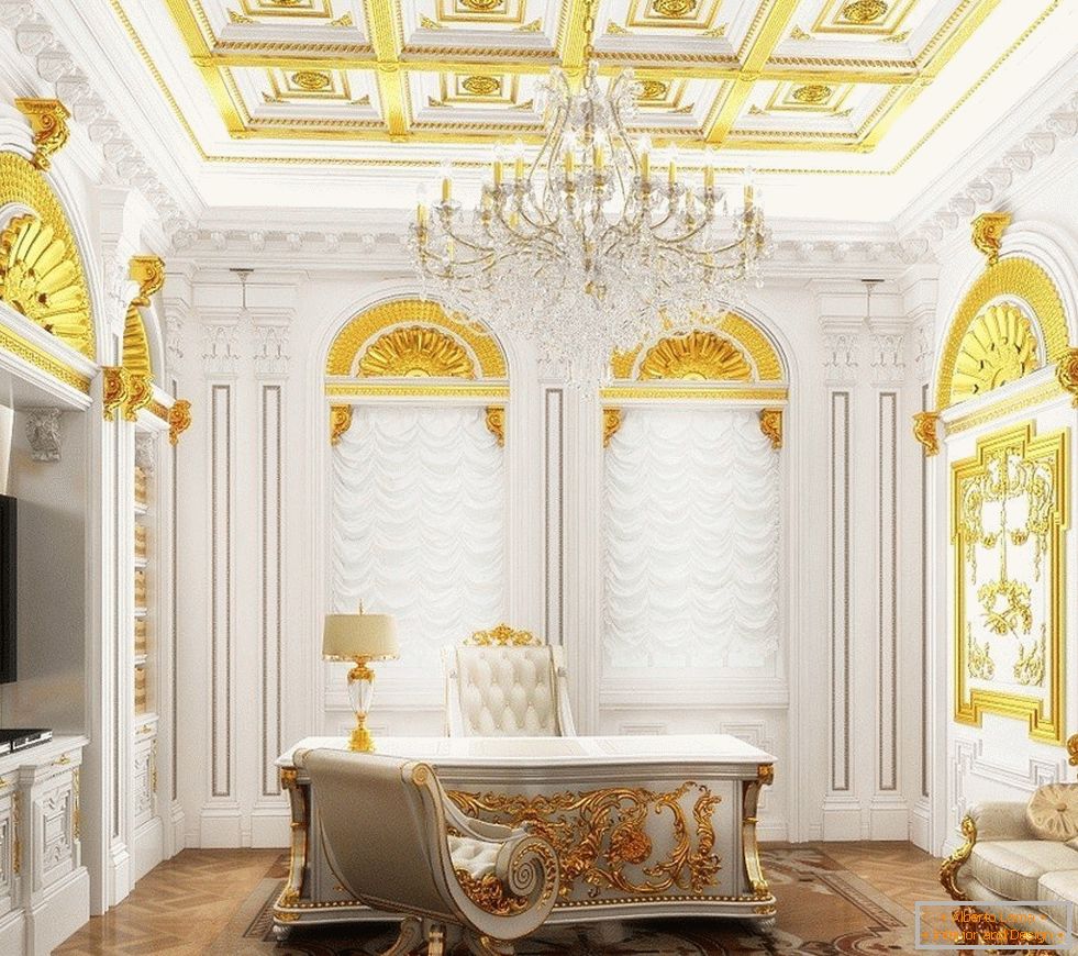 Кабинетот со бел ентериер и златен декор