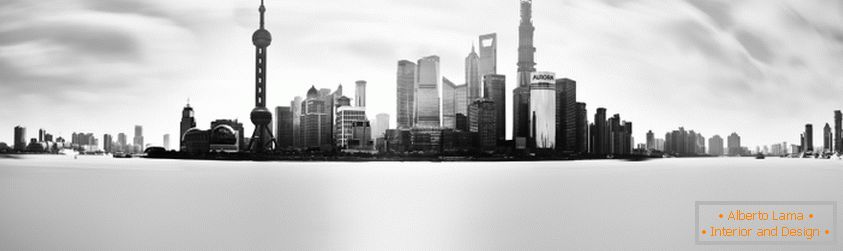 Црно-бела панорамска фотографија на Сингапур
