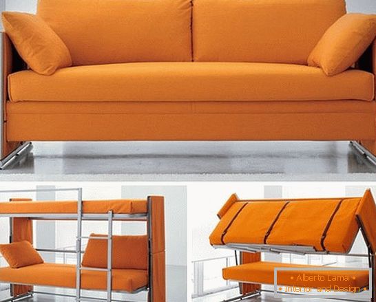 Мебел трансформатор од троседот во дво-ниво кревет