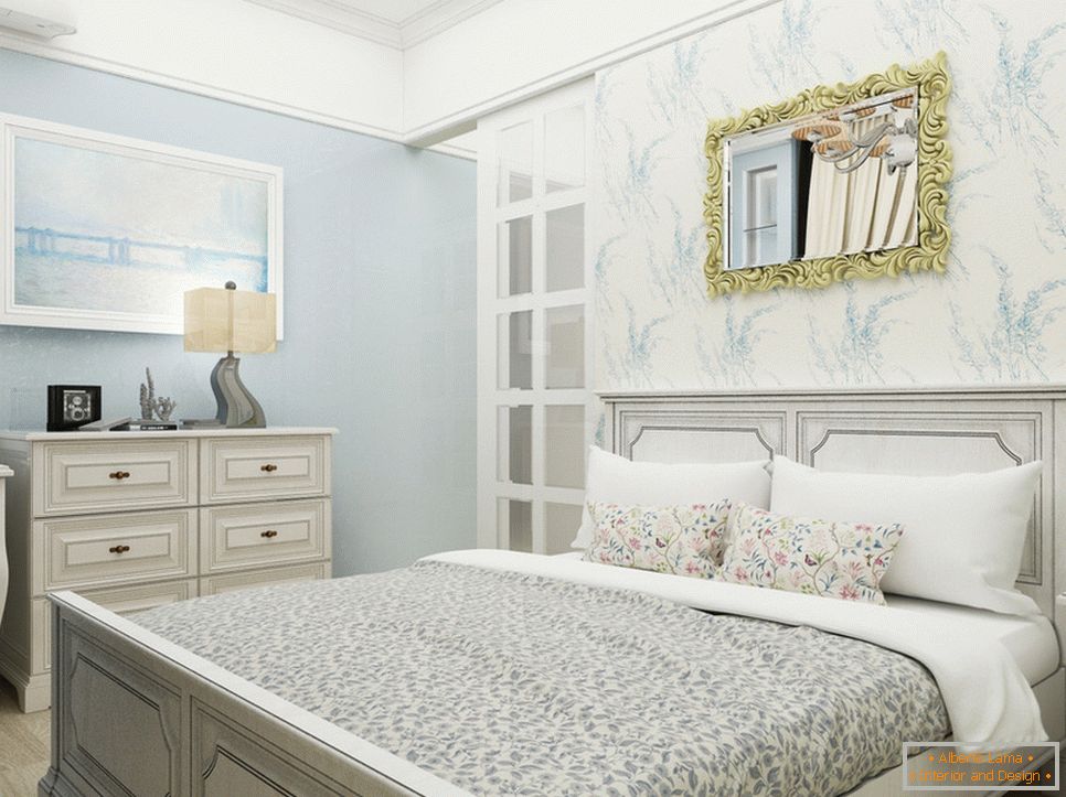 Спална соба во мирна палета на бои