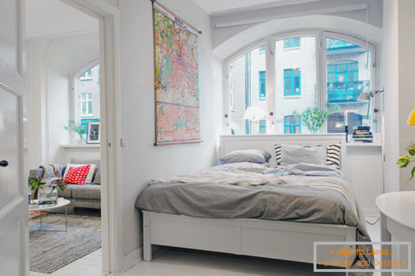 Спална соба од мал стан во скандинавски стил