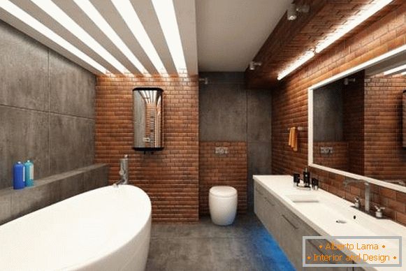 Плочка за тула и бетон за бања во стил на мансарда - фото