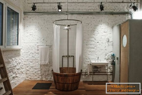Како да изберете светилки во стилот на мансарда во бањата - слика