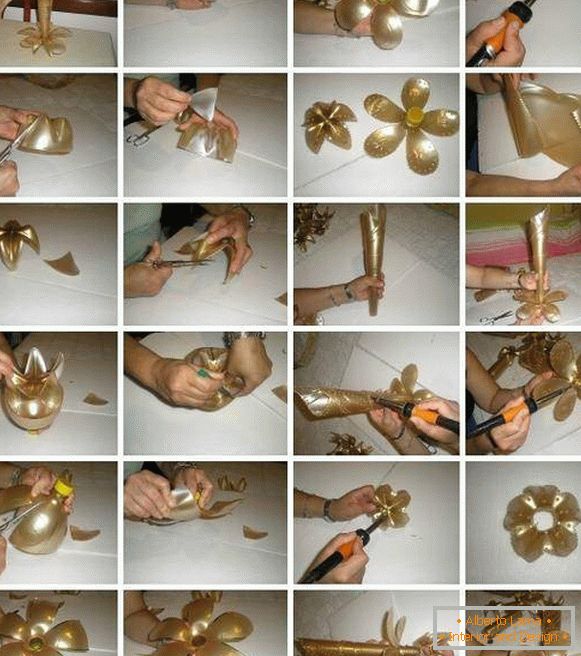 Инструкции за тоа како да направите вазна од пластично шише со свои раце