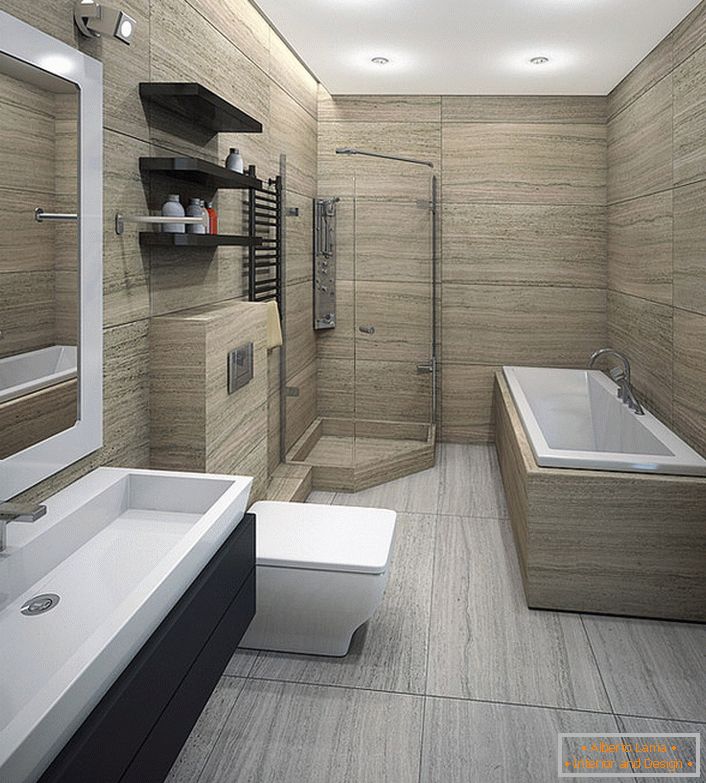 Пространа минималистичка бања е погодна за љубителите на тушеви, како и за оние кои преферираат капење.