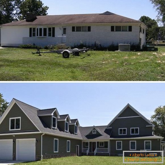 Надградба на вториот кат во приватна куќа - слика на фасадата пред и потоа