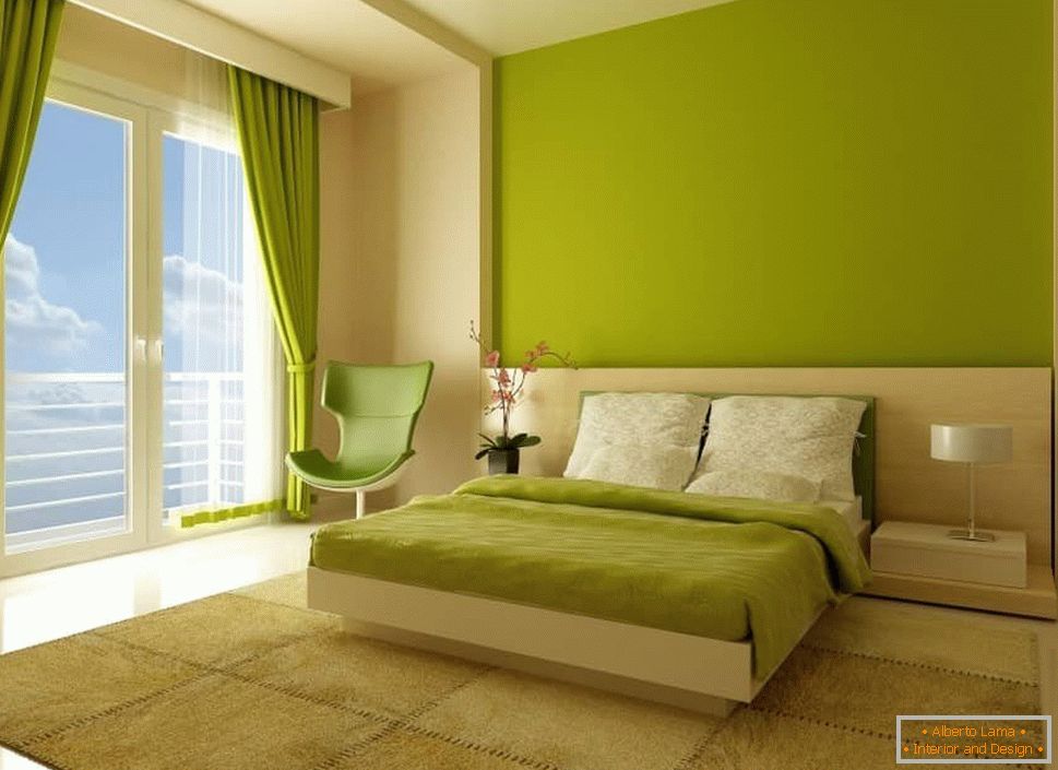 Спална соба во светло зелена боја