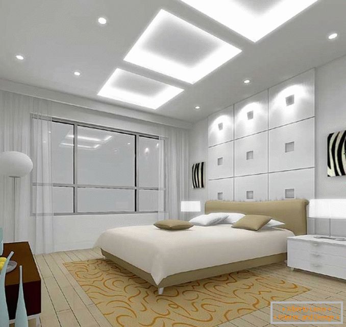 Вграден осветлување и светилки на масите во кревет во спалната соба