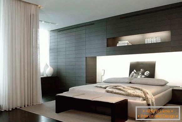 Спална соба дизајн во модерен стил со црни елементи