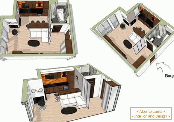 Планот на мал стан од 34 квадратни метри. м.