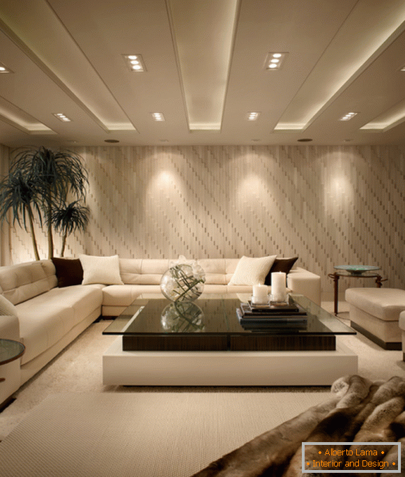 Стилски таван дизајн во дневната соба