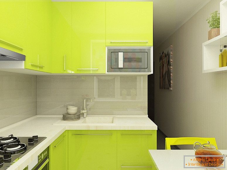 Пример за внатрешен дизајн на мала кујна на фотографијата