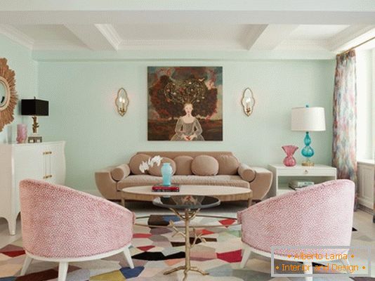 Пастелни бои во дизајнот на дневната соба