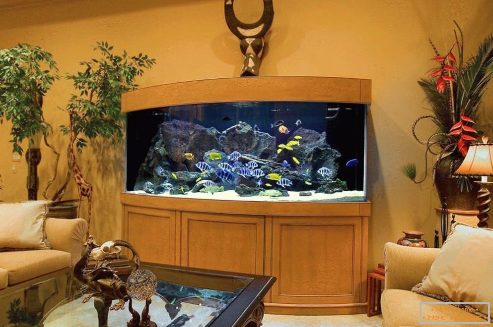Прекрасен аквариум в гостиной