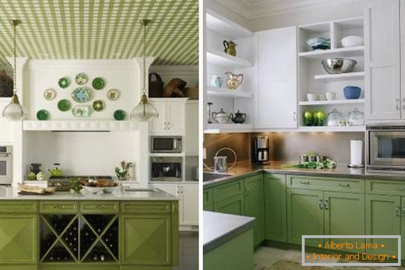 Бела зелена кујна - фото дизајн во внатрешноста
