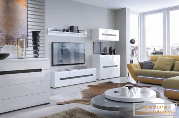 Бела модуларен дневен мебел во современ стил