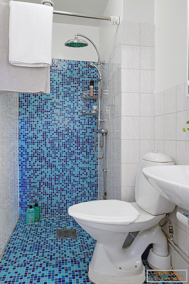 Сини мозаични плочки во тоалетот
