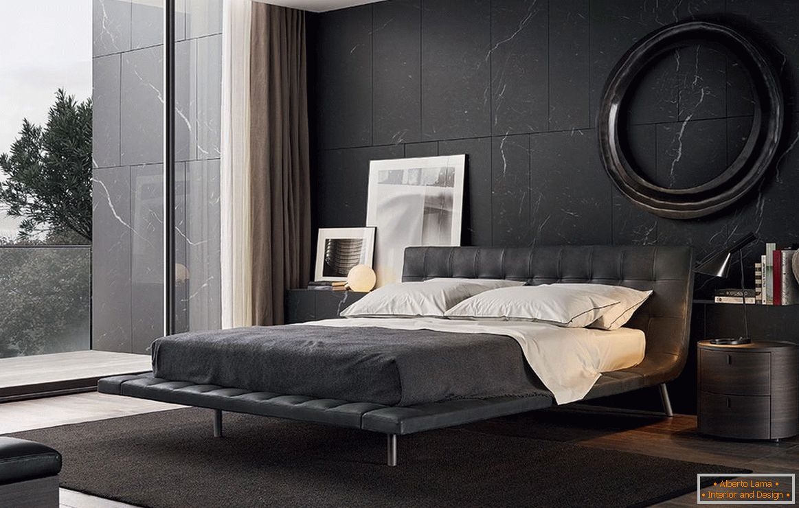 Модерна спална соба во црни тонови
