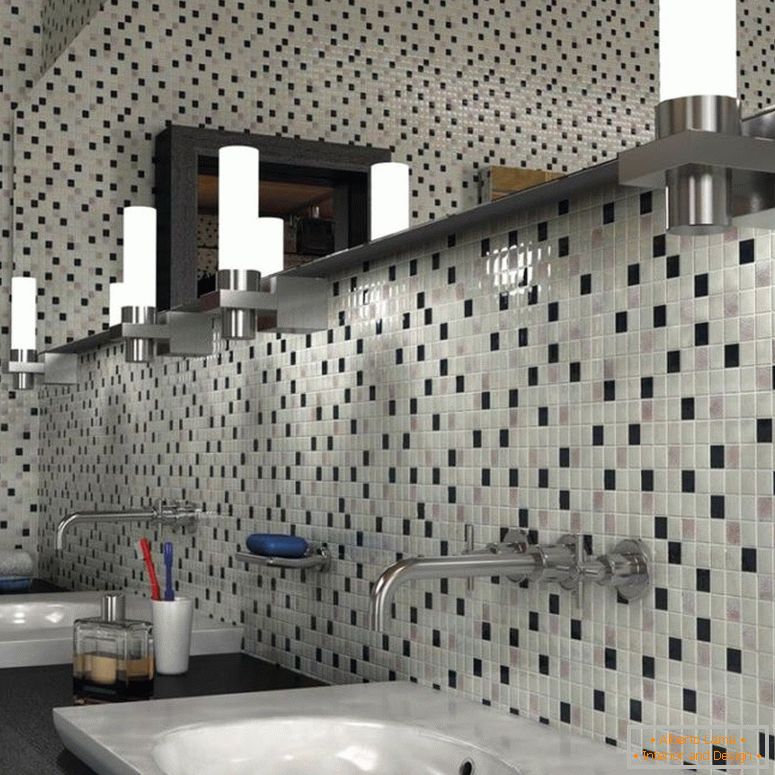 црна и бело-мозаична декорација-бања-соба