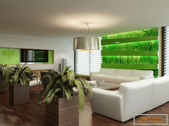 Еколошкиот стил во внатрешноста на дневната соба им помага на сопствениците на апартмани и нивните гости да избегаат од градските врева.