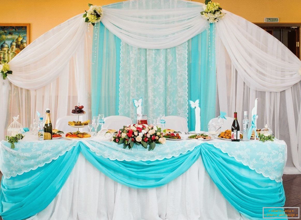 Тиркизна боја во декорацијата на свадбената сала