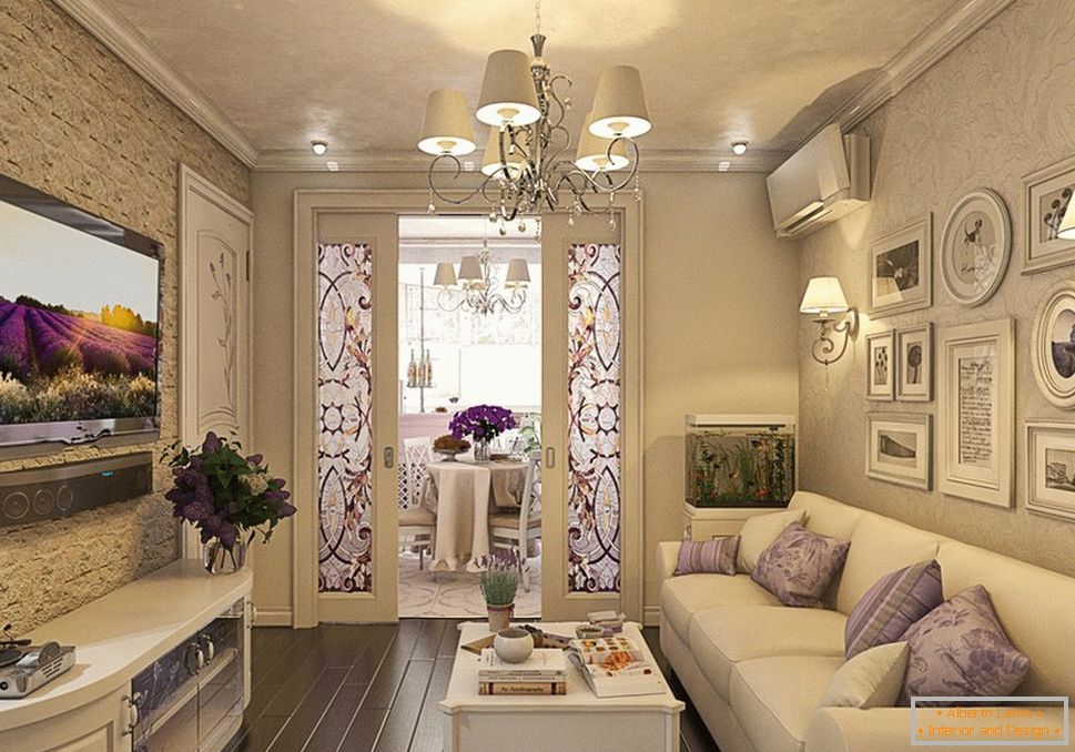 Дневна соба во Прованса стил со светилки