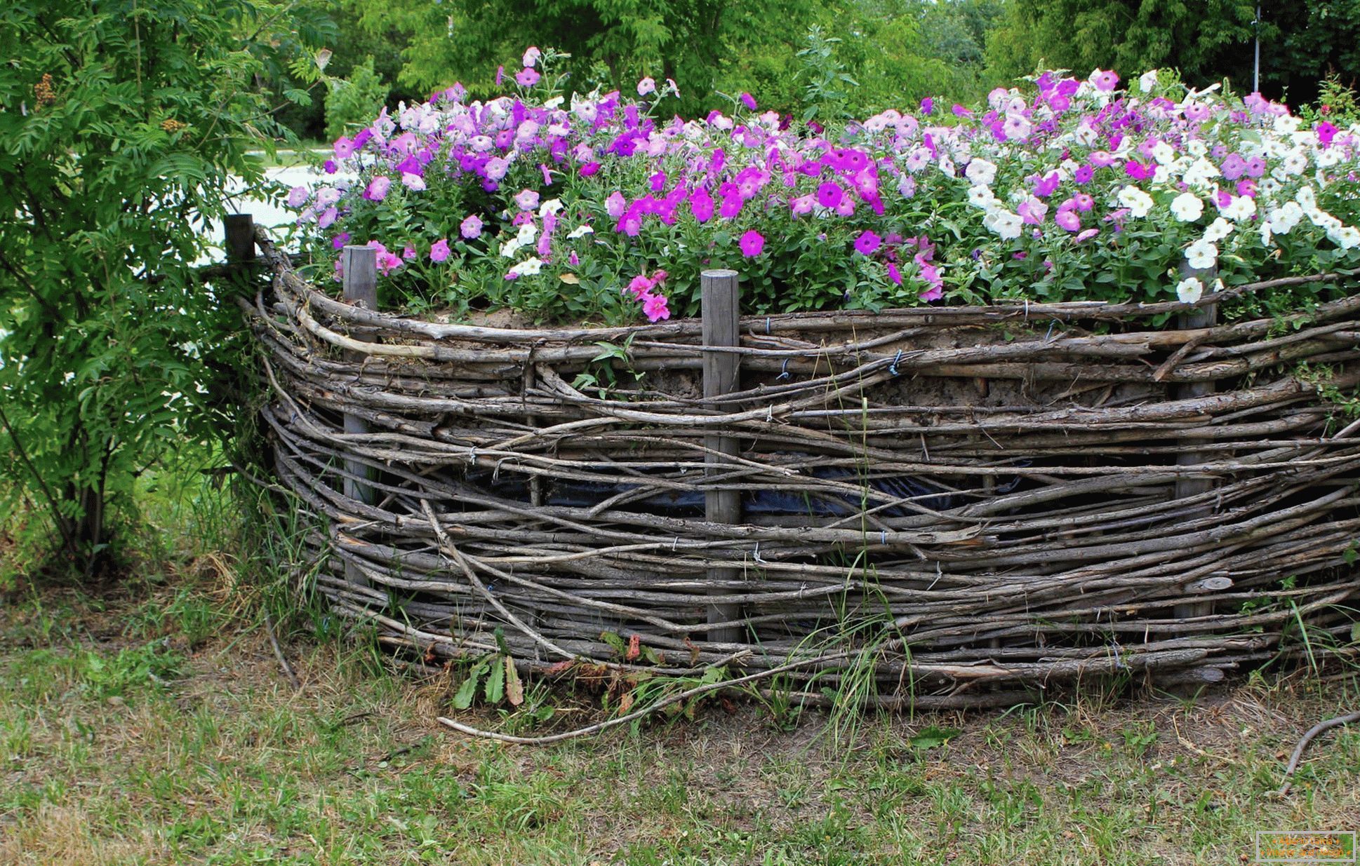 Плетена ограда за цветни кревети