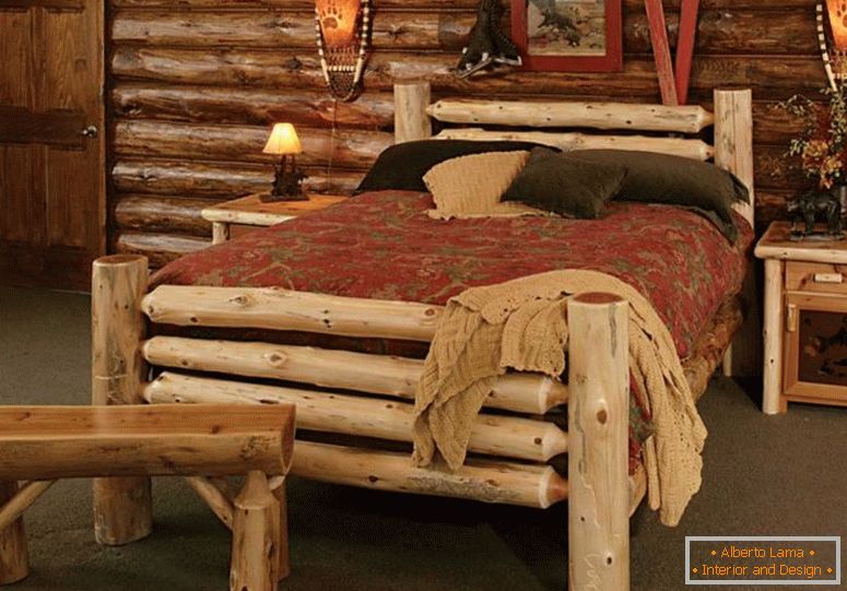 земја-рустикална земја-рустикален мебел-стил-користи-природни дрва-изглед-во-креветот-и-клупата-исто така-ноќен простор-и-ѕид-внатрешна-декорација