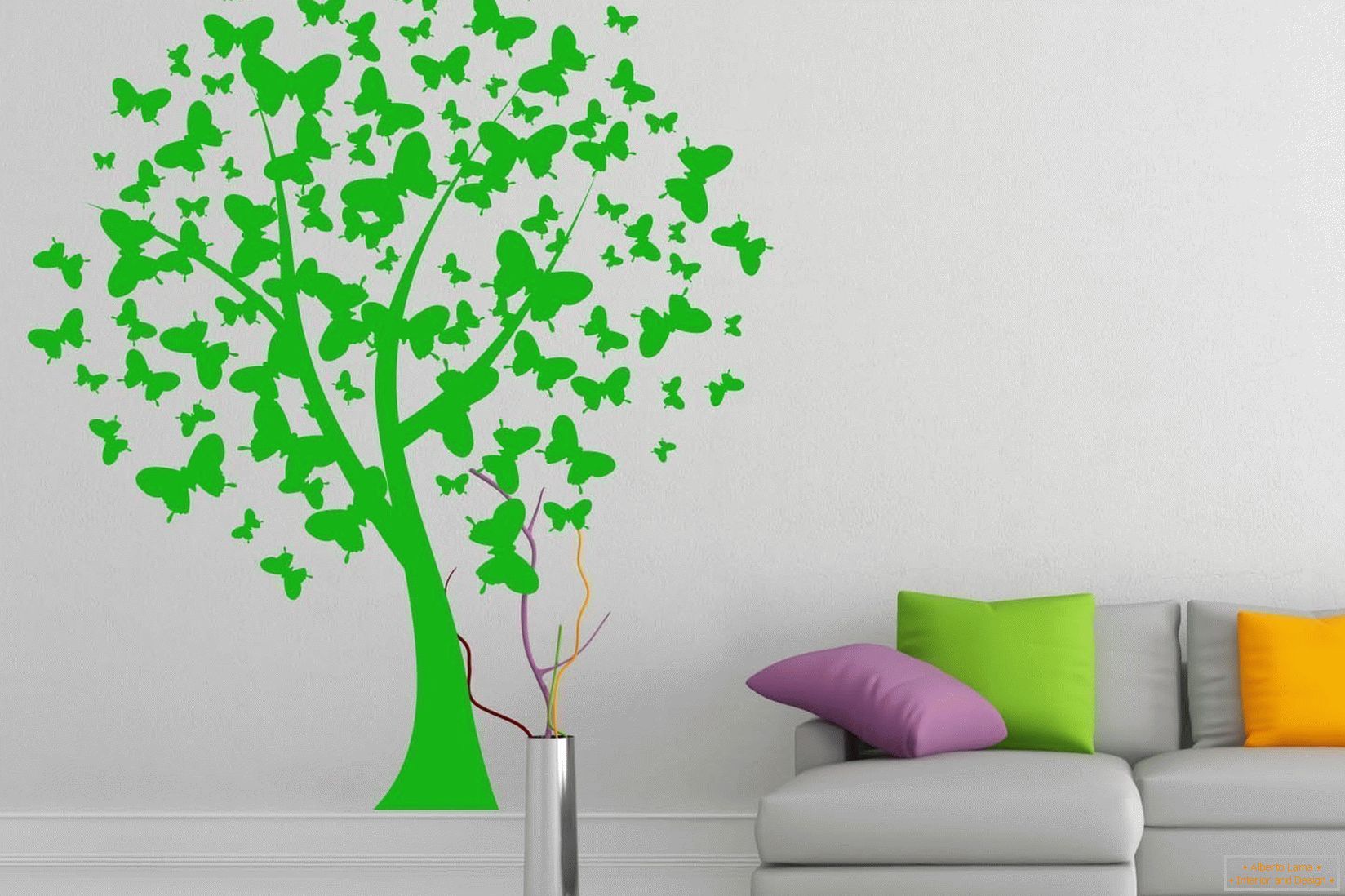 Зелено дрво на бел ѕид