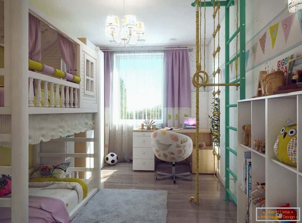 Детска соба во Хрушчов со две кревети и шведски ѕид