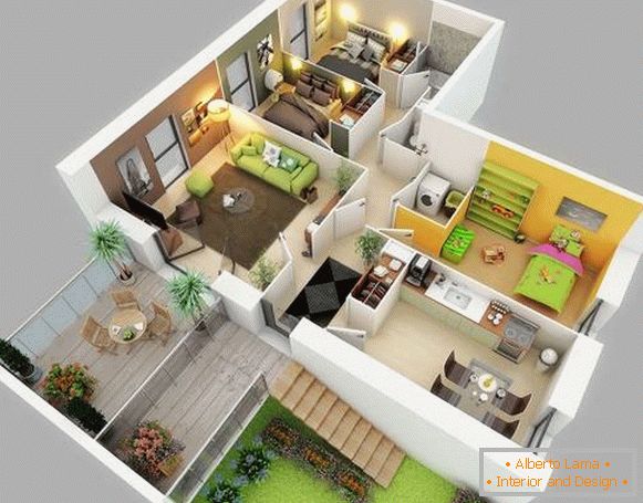 3D проект на приватна куќа со детален дизајн на соби