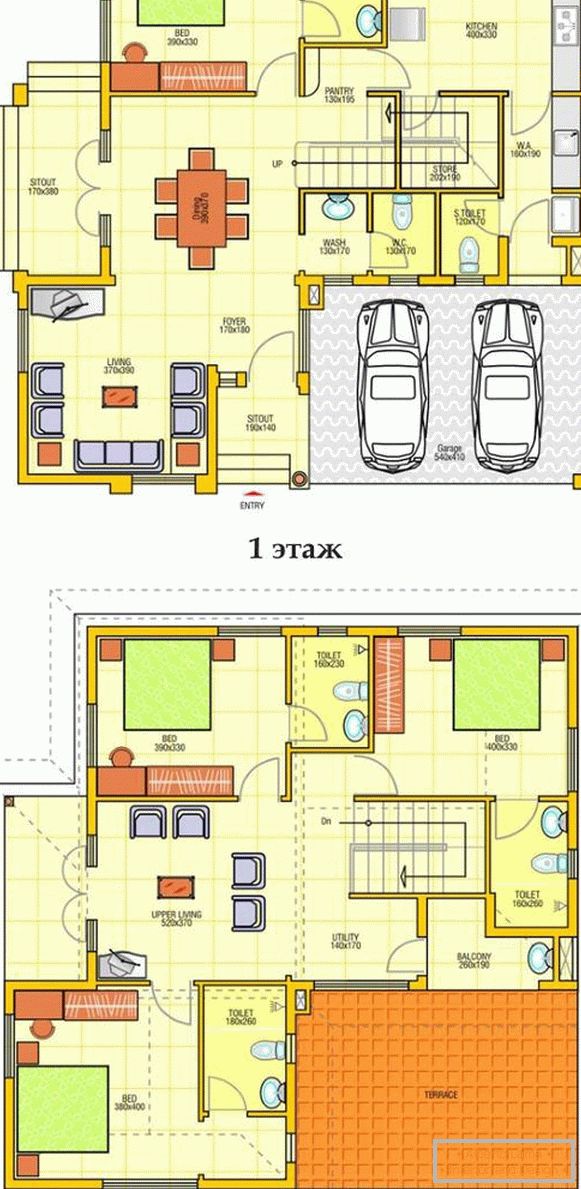 Планот на двокатна приватна куќа со гаража