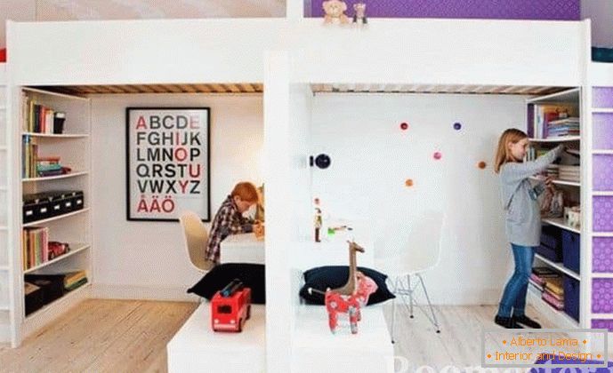 Детска соба за деца од различен пол, поделена на два простори