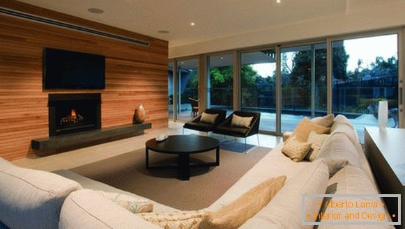 Дизајнот на дневната соба во приватна куќа во стил на ретро