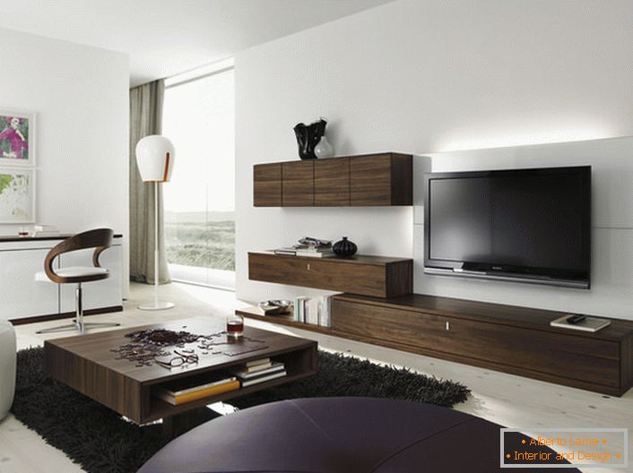 Мебел поставена за дневна соба од венге боја е органски изгледа во модерен ентериер.