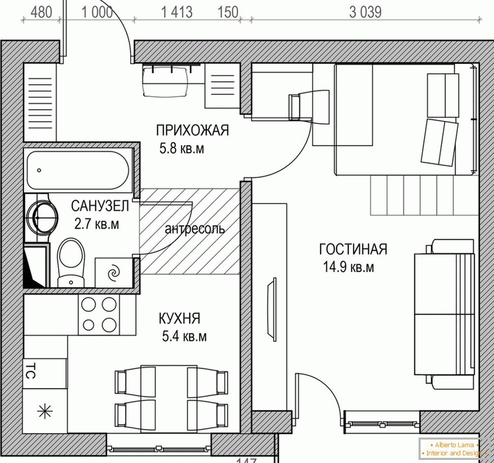 Распоред маленькой двухуровневой квартиры