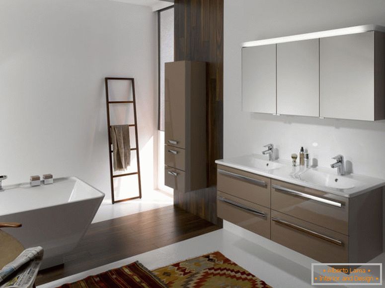 модерни бања дизајн-идеи-додатоци-внатрешни-со-кафеава-лебдат-суета-кабинет-заедно-две-бела-мијалник-исто така-хром-тапациран-плус-ѕид-монтиран-правоаголник-огледало- исто така- бело-без-стои-б