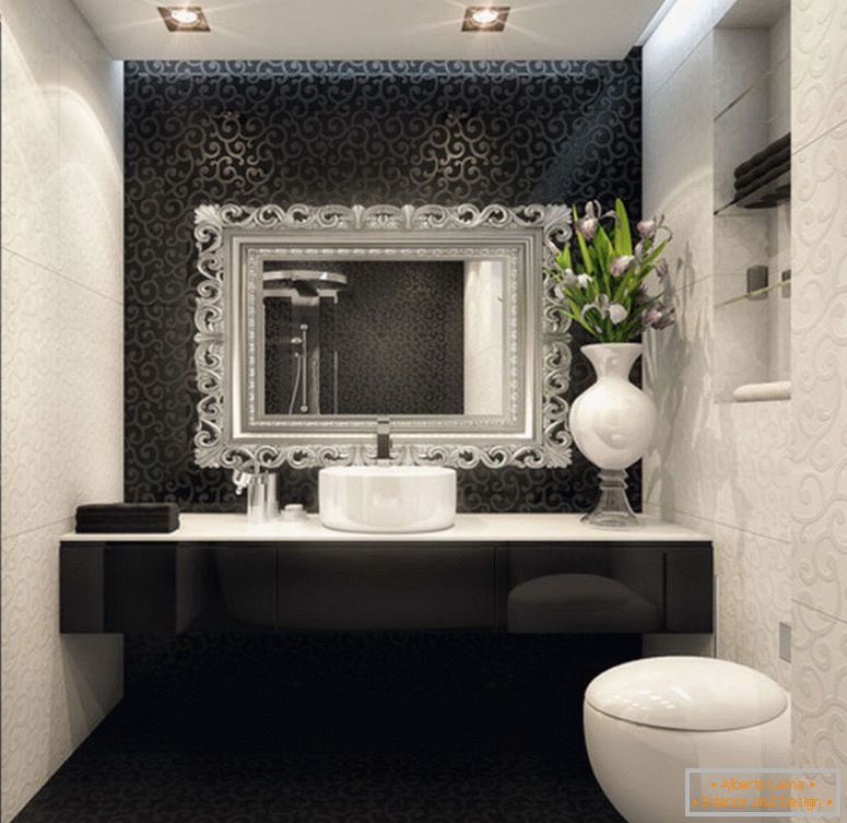 прекрасен внатрешен дизајн-на-мал-соба-со-црно-бело-бања-декорација-исто така-светилки